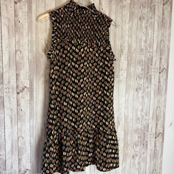 THML Black Geometric Smocked-Top Sleeveless Shift Dress Small - Picture 2 of 10